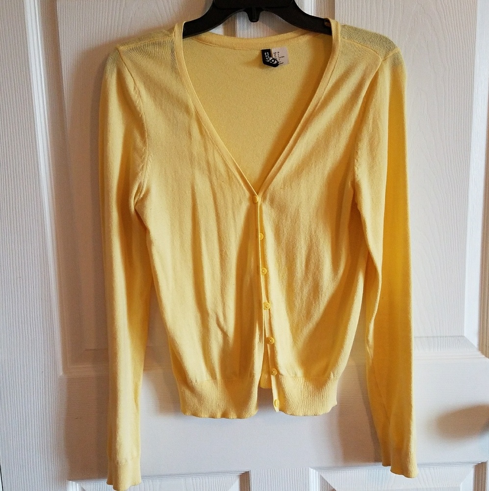 H&M yellow cardigan open button up sweater sz 6